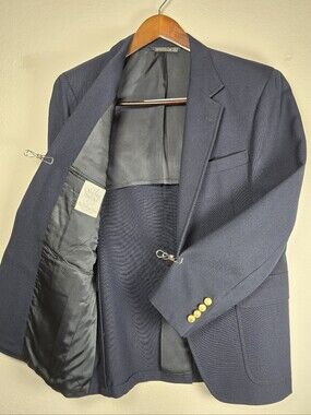Vintage 1988 Christian Brooks Navy Blue Blazer 44R Gold Crest Buttons USA Made